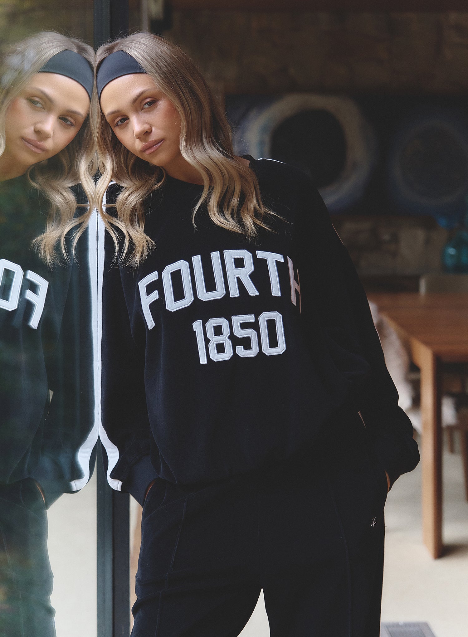 Black Velour Branded Classic Sweatshirt